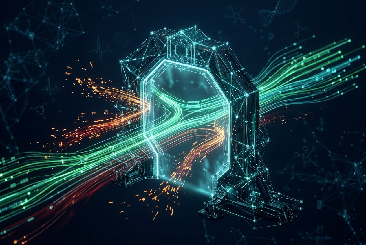 Verification gate: data streams passing through — verified in green, blocked in amber